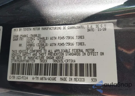 2021 Toyota Tacoma Sr5 из США, поврежденный, VIN 3TYRX5GNXMT007739